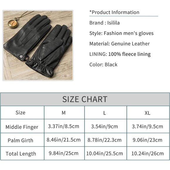 Mens Black-1 Luxury Italian Sheepskin Fleece Lining Leather Dress Driving Gloves - Picture 7 of 7
